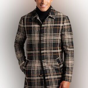 Slim Fit Plaid Topper Coat Size L